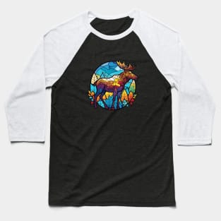 Moose Animal Portrait Stained Glass Wildlife Outdoors Adventure Baseball T-Shirt